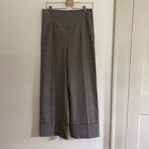 High waisted, wide leg plaid pants